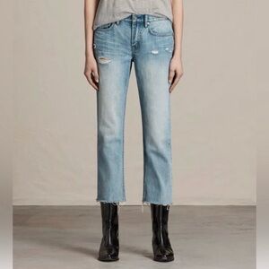 All Saints Blue Cropped Ankle Jeans with Vintage Wash